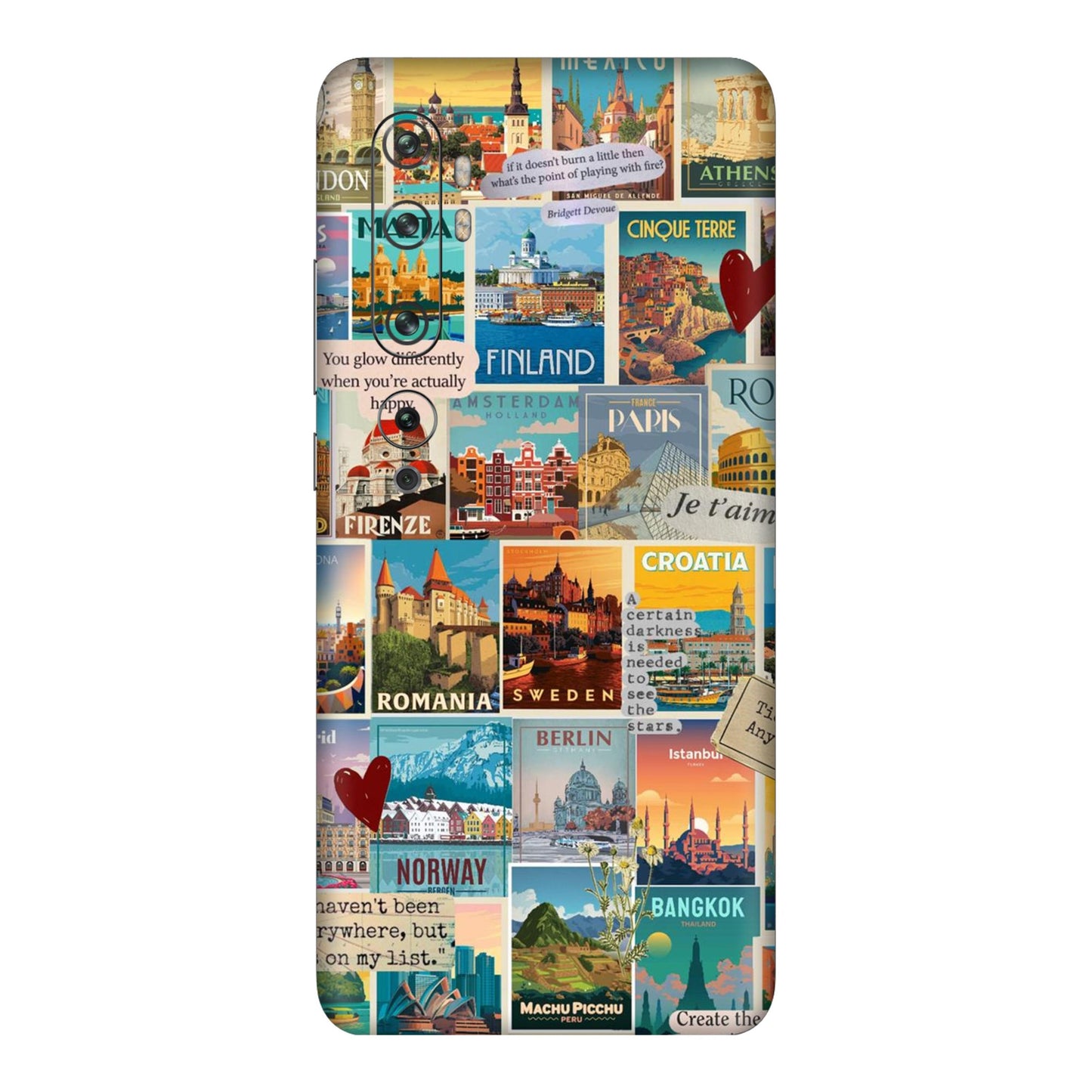 Vintage Travel Sticker Bomb Mobile Skin For Mi Note 10 Pro