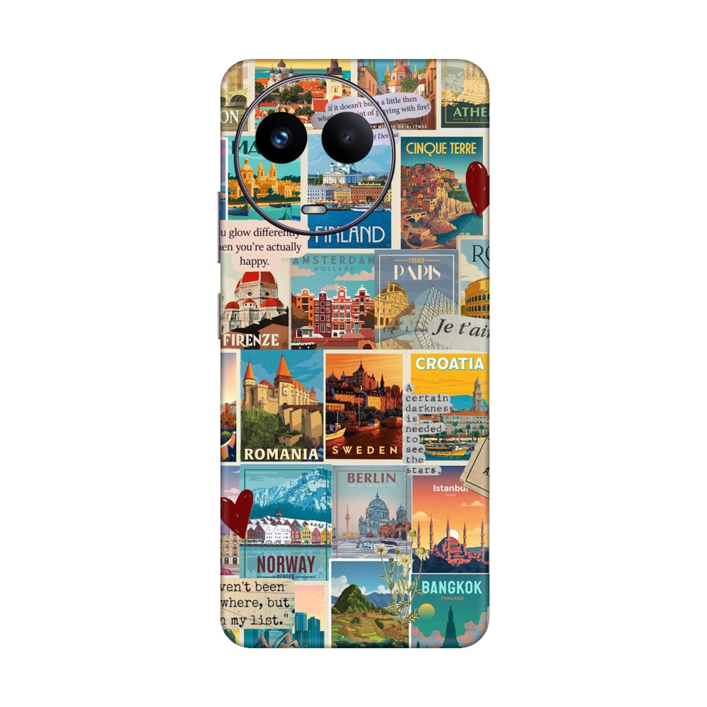 Vintage Travel Sticker Bomb Mobile Skin For Realme 11 5g