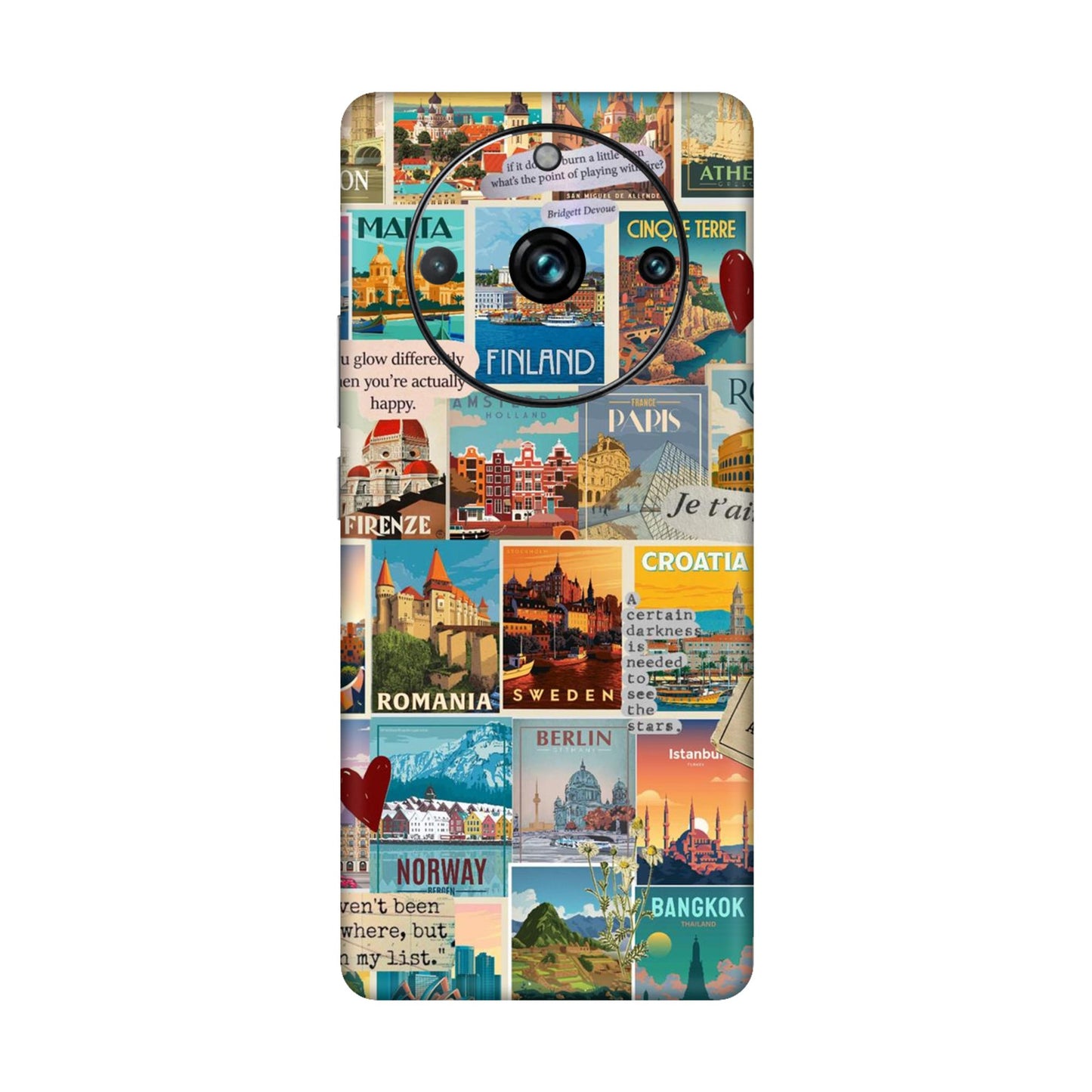 Vintage Travel Sticker Bomb Mobile Skin For Realme 11 Pro
