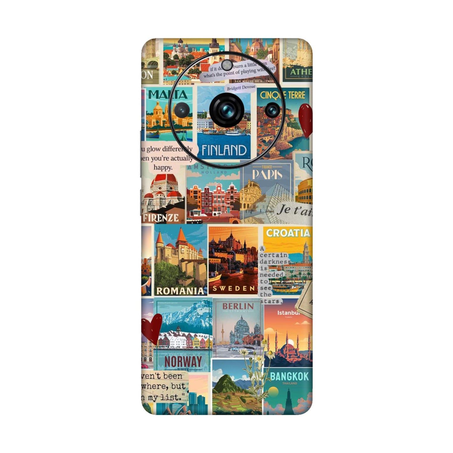 Vintage Travel Sticker Bomb Mobile Skin For Realme 11 Pro Plus