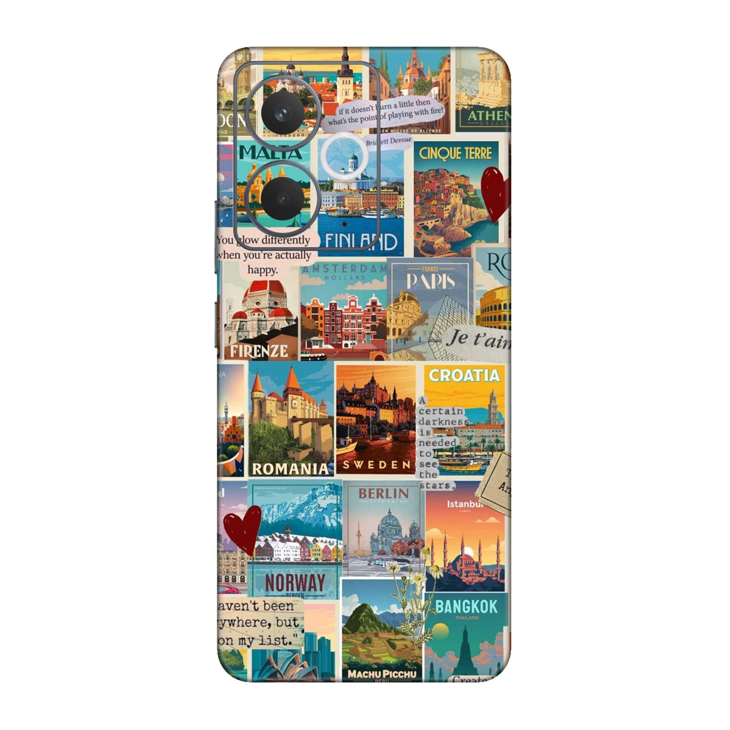 Vintage Travel Sticker Bomb Mobile Skin For Realme 14t 5g