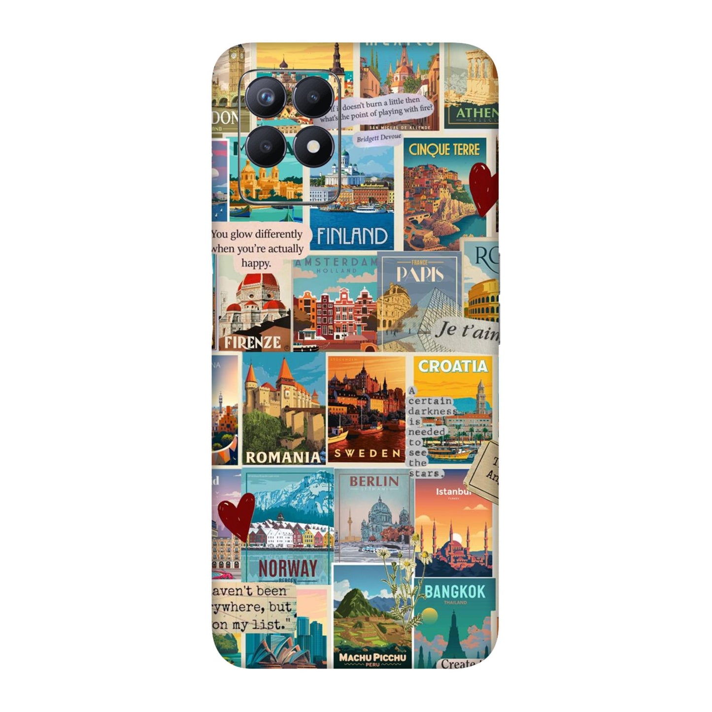 Vintage Travel Sticker Bomb Mobile Skin For Realme 8i