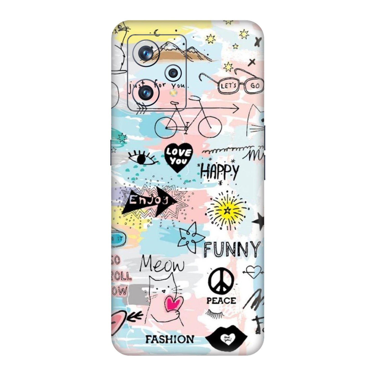 Cat Doodles Pastel Mobile Skin For Realme 9 4g