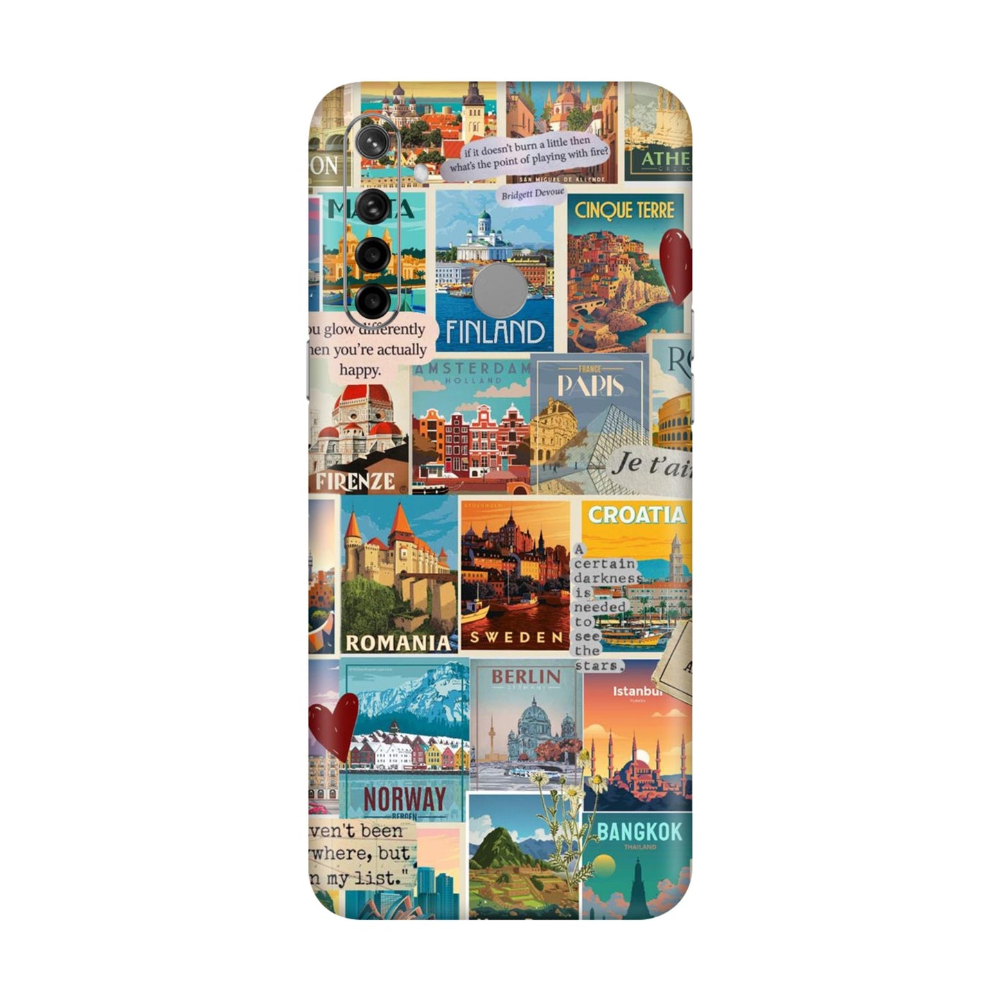 Vintage Travel Sticker Bomb Mobile Skin For Realme Narzo 10