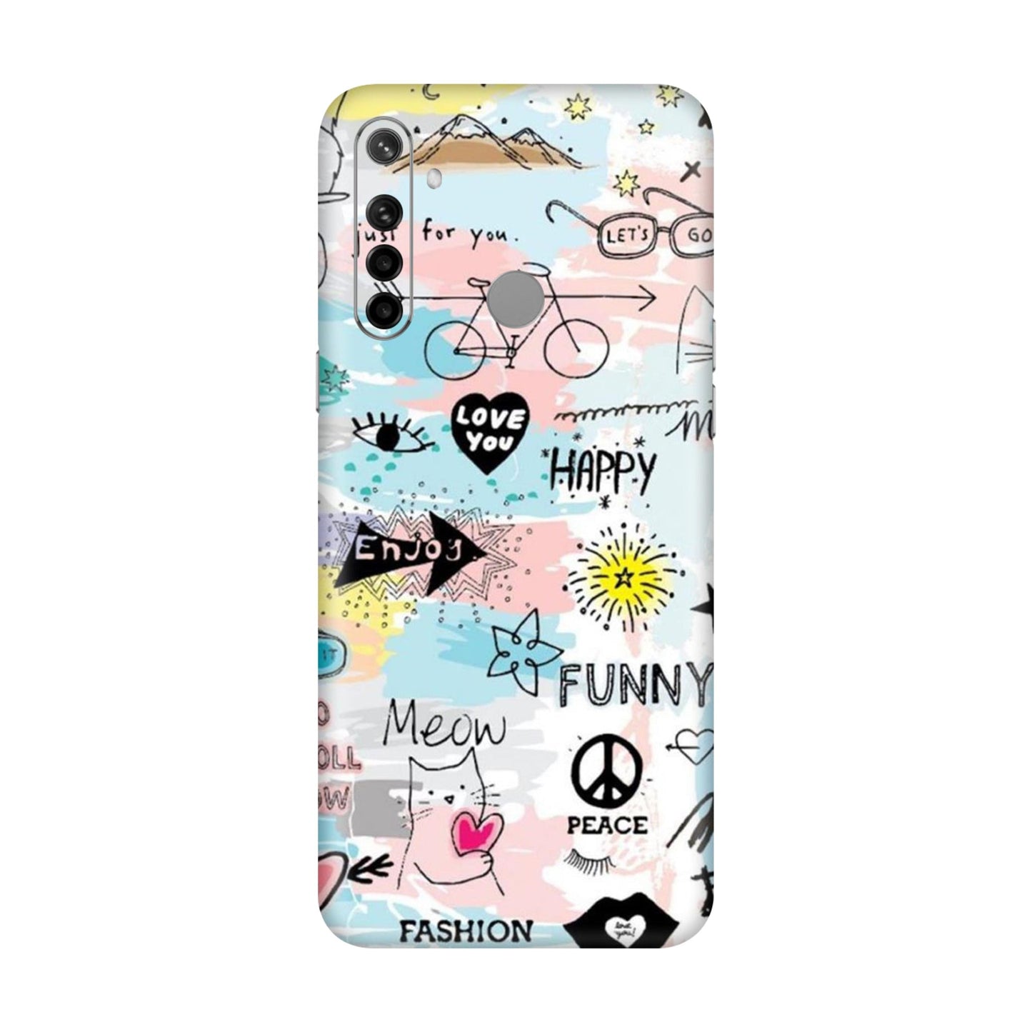 Cat Doodles Pastel Mobile Skin For Realme Narzo 10