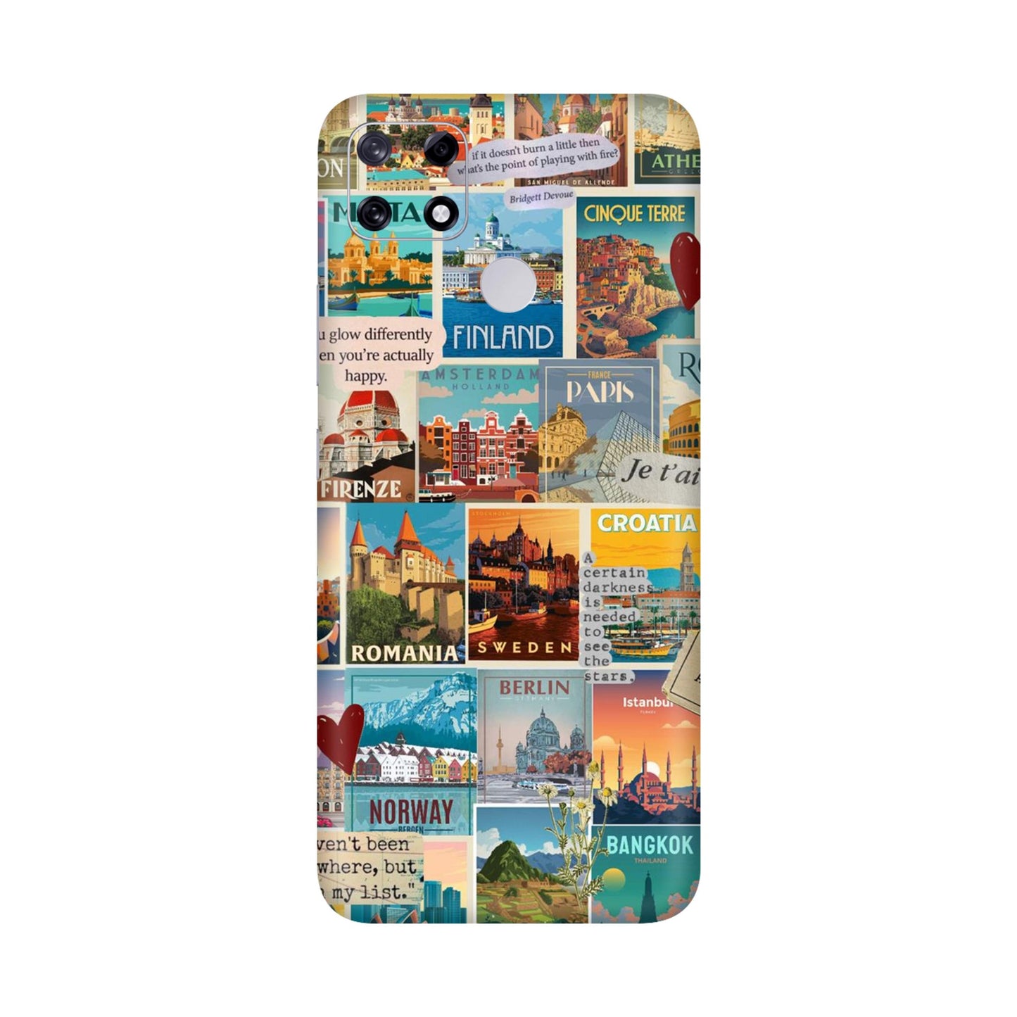 Vintage Travel Sticker Bomb Mobile Skin For Realme Narzo 20