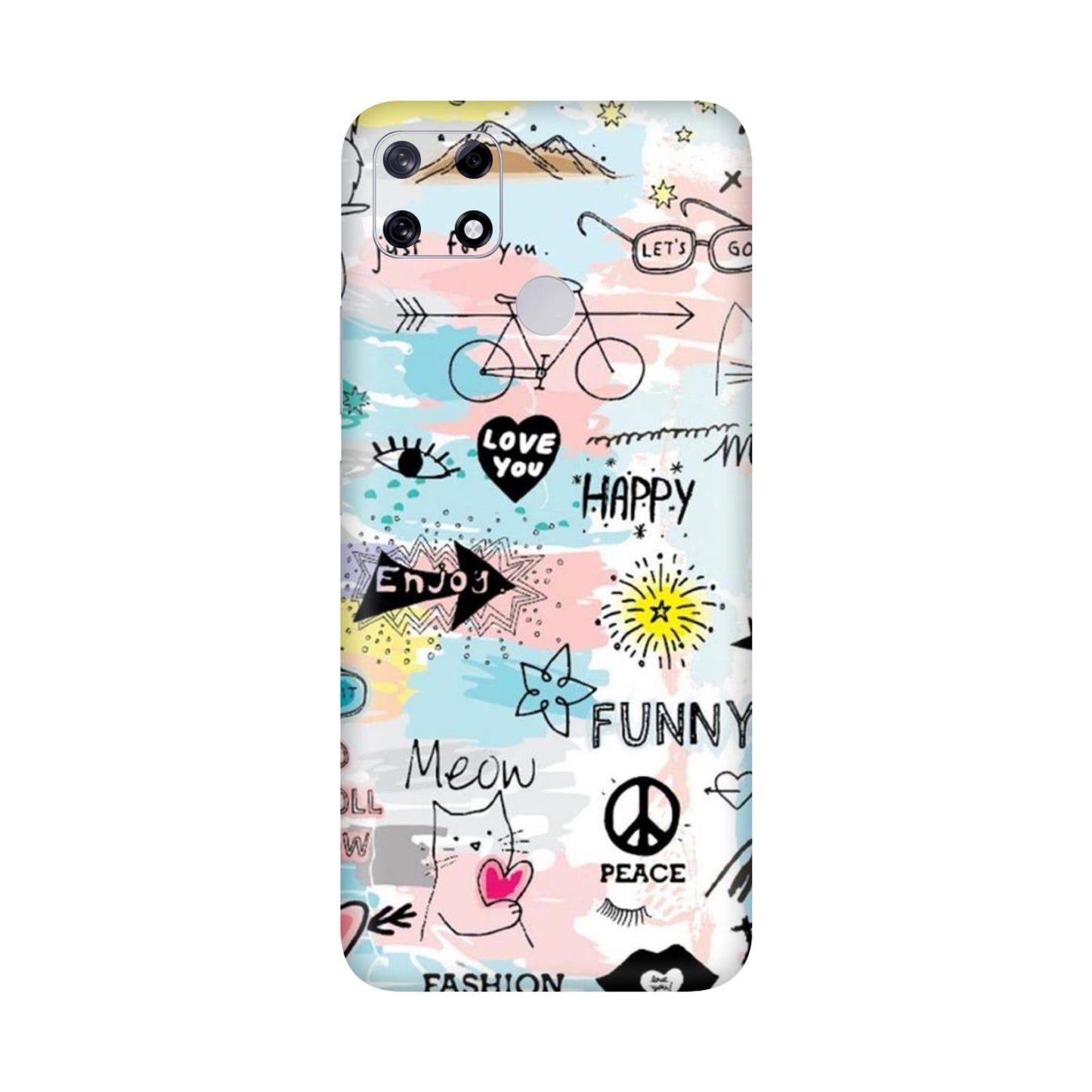 Cat Doodles Pastel Mobile Skin For Realme Narzo 20