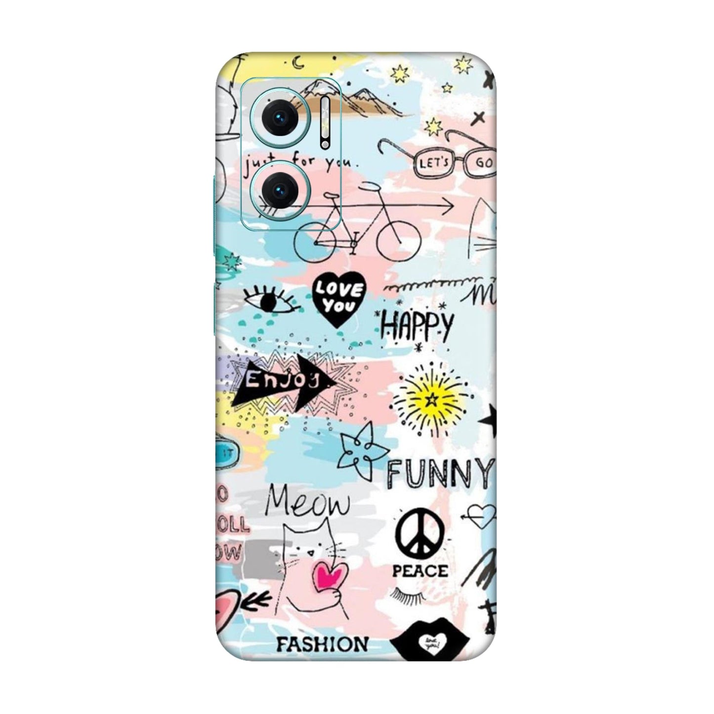 Cat Doodles Pastel Mobile Skin For Redmi 10 5g