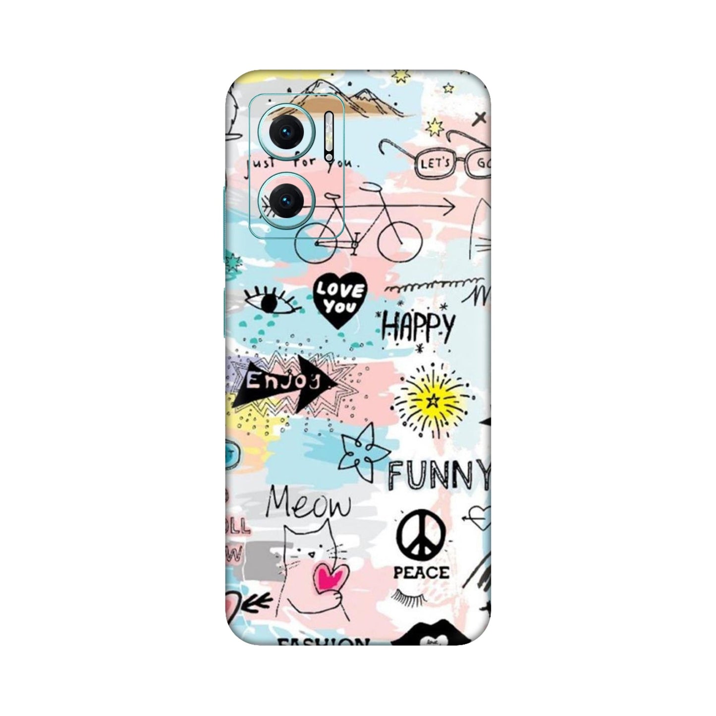 Cat Doodles Pastel Mobile Skin For Redmi 11 Prime 5g