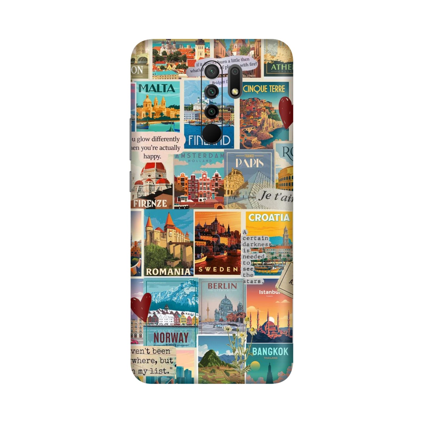 Vintage Travel Sticker Bomb Mobile Skin For Redmi 9