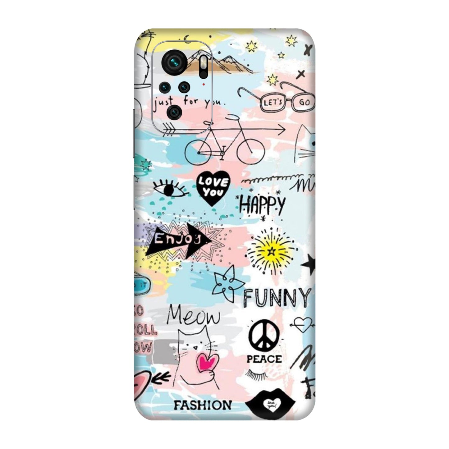 Cat Doodles Pastel Mobile Skin For Redmi Note 10S