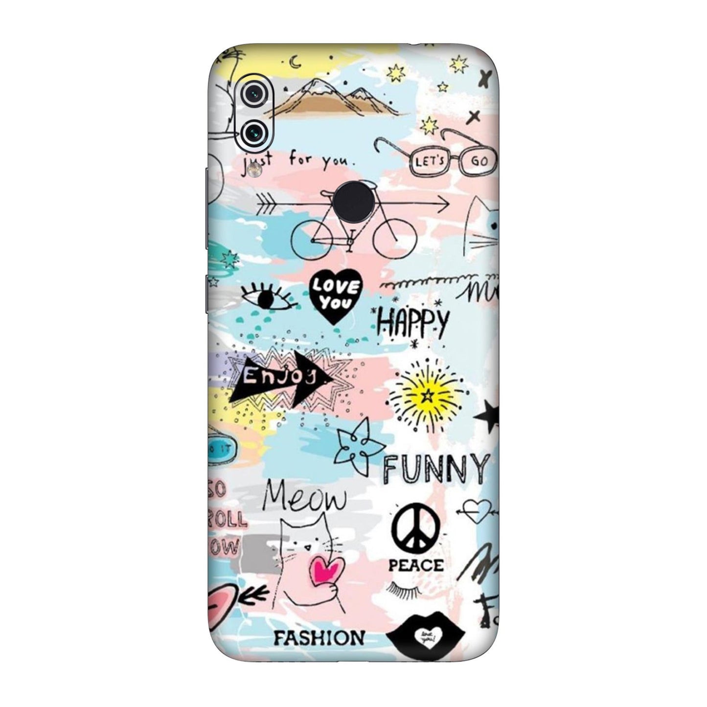 Cat Doodles Pastel Mobile Skin For Redmi Note 7