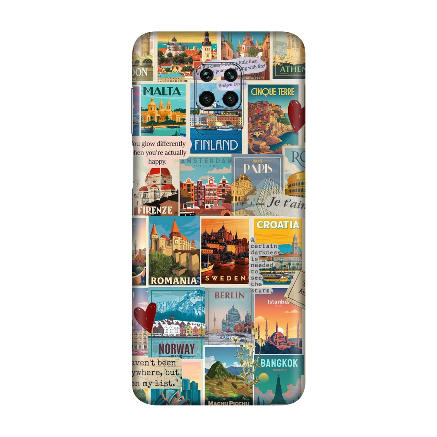 Vintage Travel Sticker Bomb Mobile Skin For Redmi Note 9s
