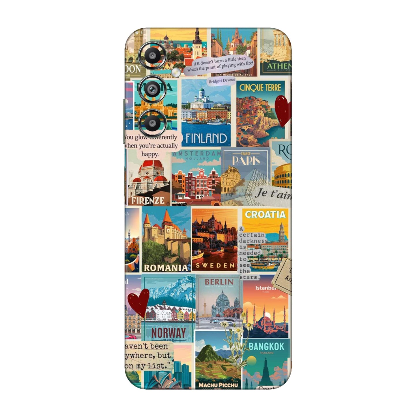 Vintage Travel Sticker Bomb Mobile Skin For Samsung Galaxy F14 4g