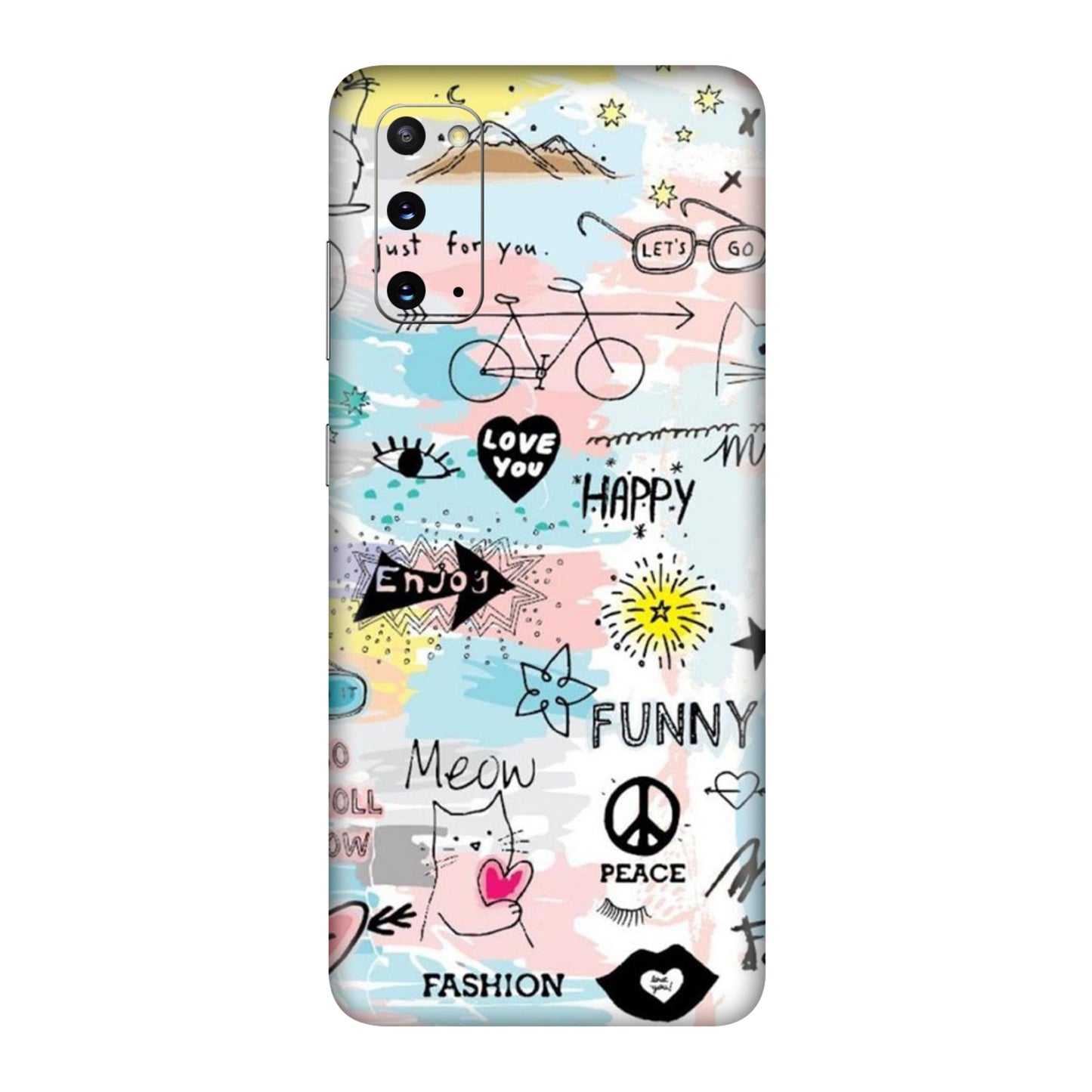Cat Doodles Pastel Mobile Skin For Samsung Galaxy S20