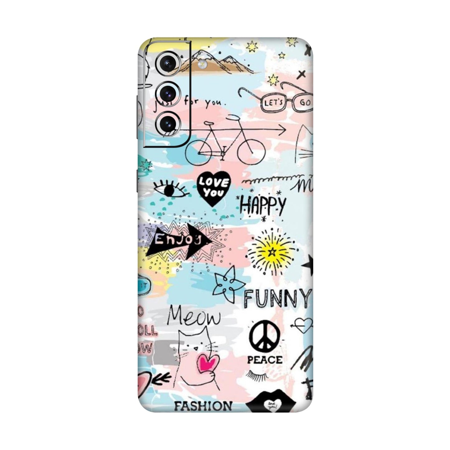 Cat Doodles Pastel Mobile Skin For Samsung Galaxy S21 Plus 5g