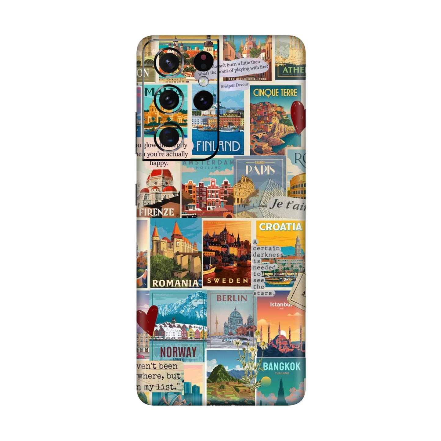 Vintage Travel Sticker Bomb Mobile Skin For Samsung Galaxy S21 Ultra 5g