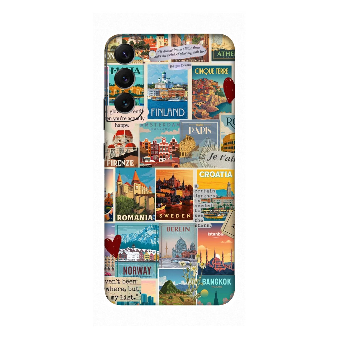 Vintage Travel Sticker Bomb Mobile Skin For Samsung Galaxy S22 Plus