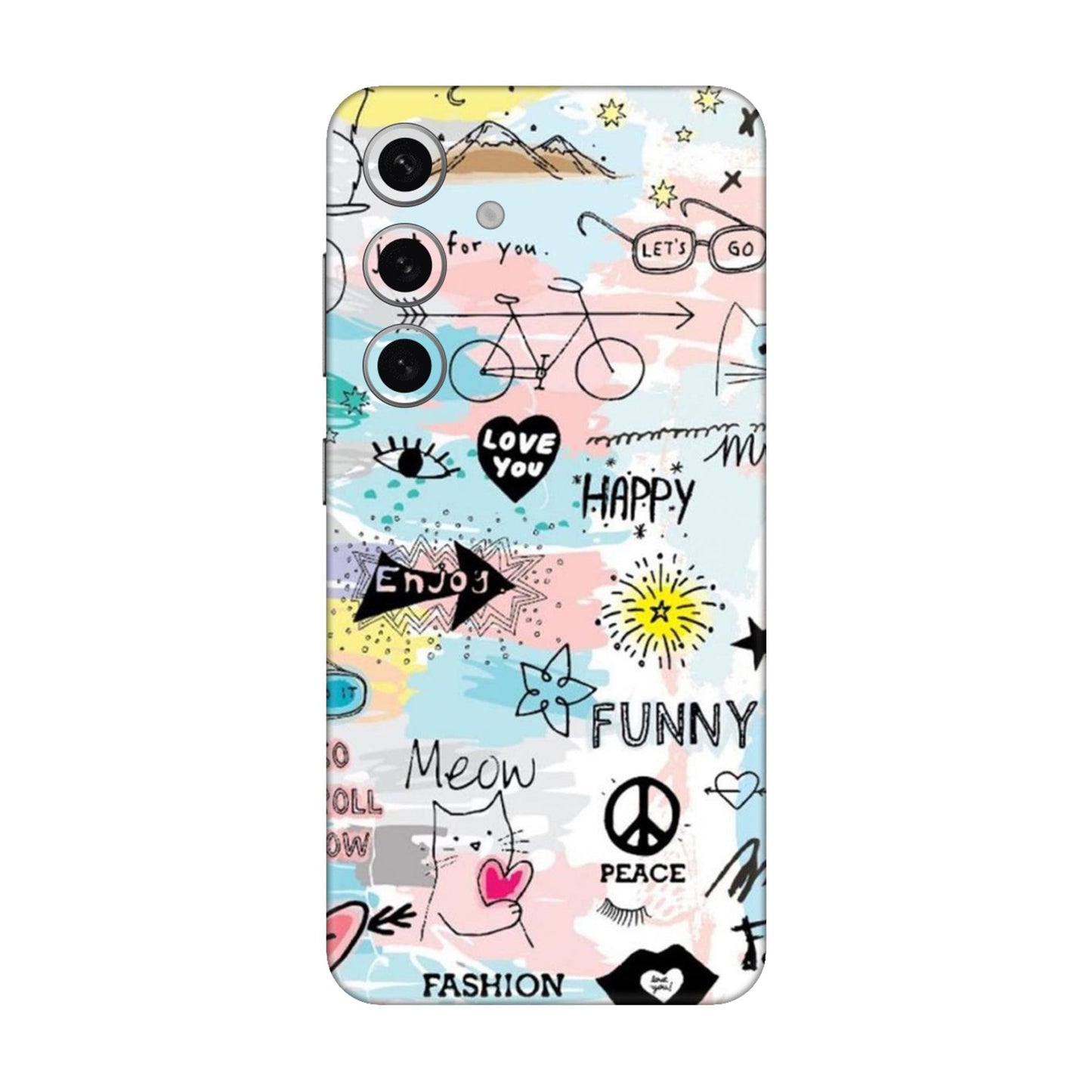 Cat Doodles Pastel Mobile Skin For Samsung Galaxy S24 Plus 5g