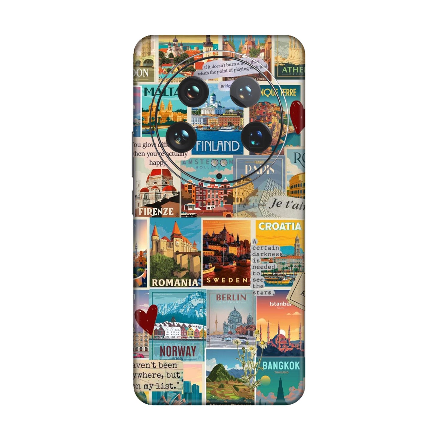 Vintage Travel Sticker Bomb Mobile Skin For Xiaomi 14 Ultra 5g