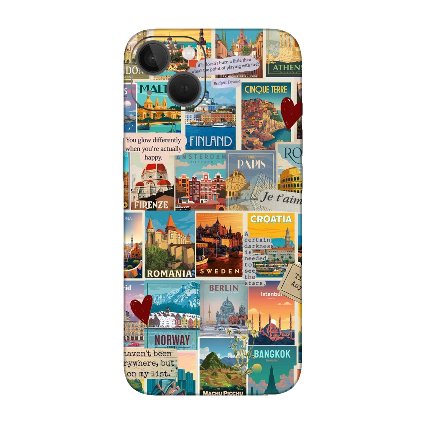 Vintage Travel Sticker Bomb Mobile Skin For iPhone 13