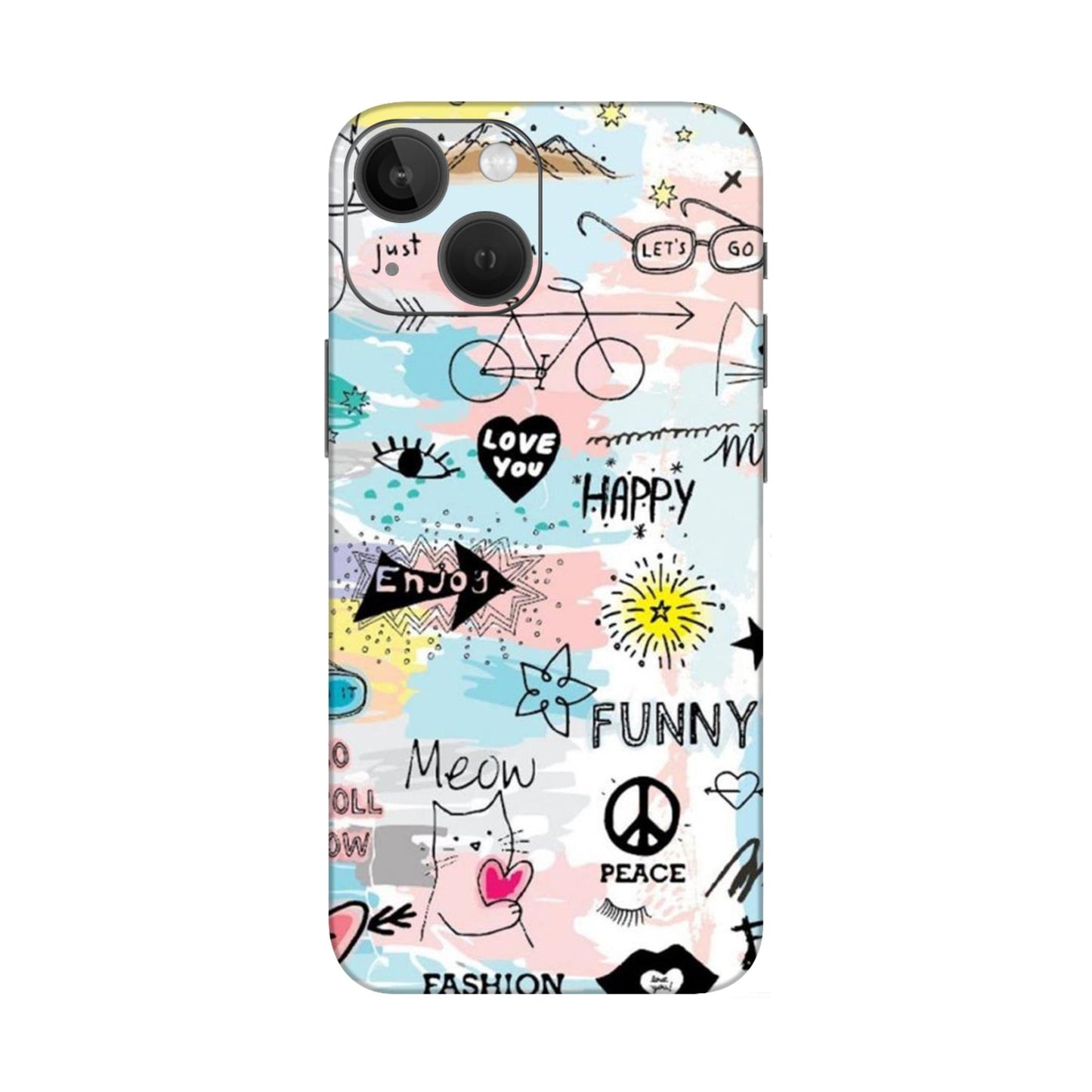 Cat Doodles Pastel Mobile Skin For iPhone 13 Mini