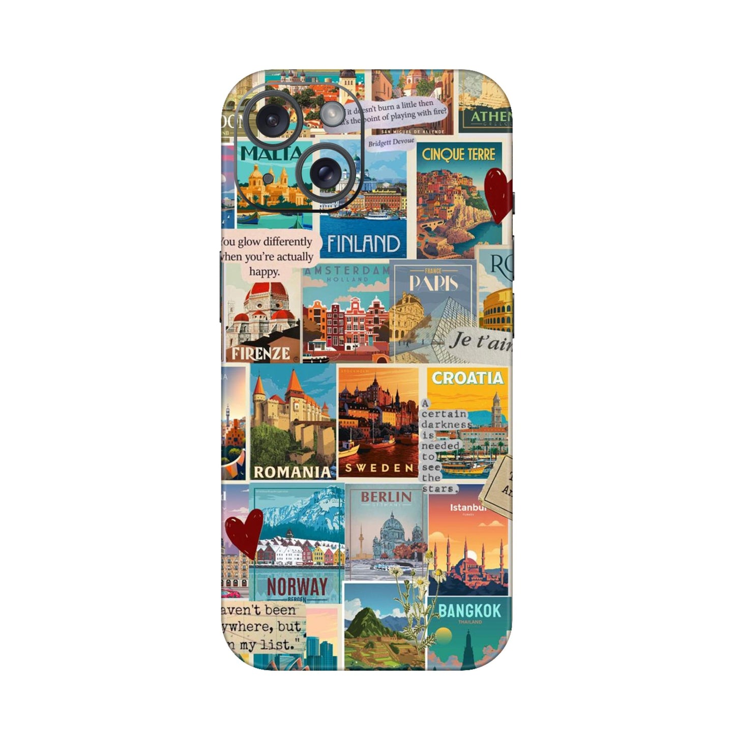 Vintage Travel Sticker Bomb Mobile Skin For iPhone 15