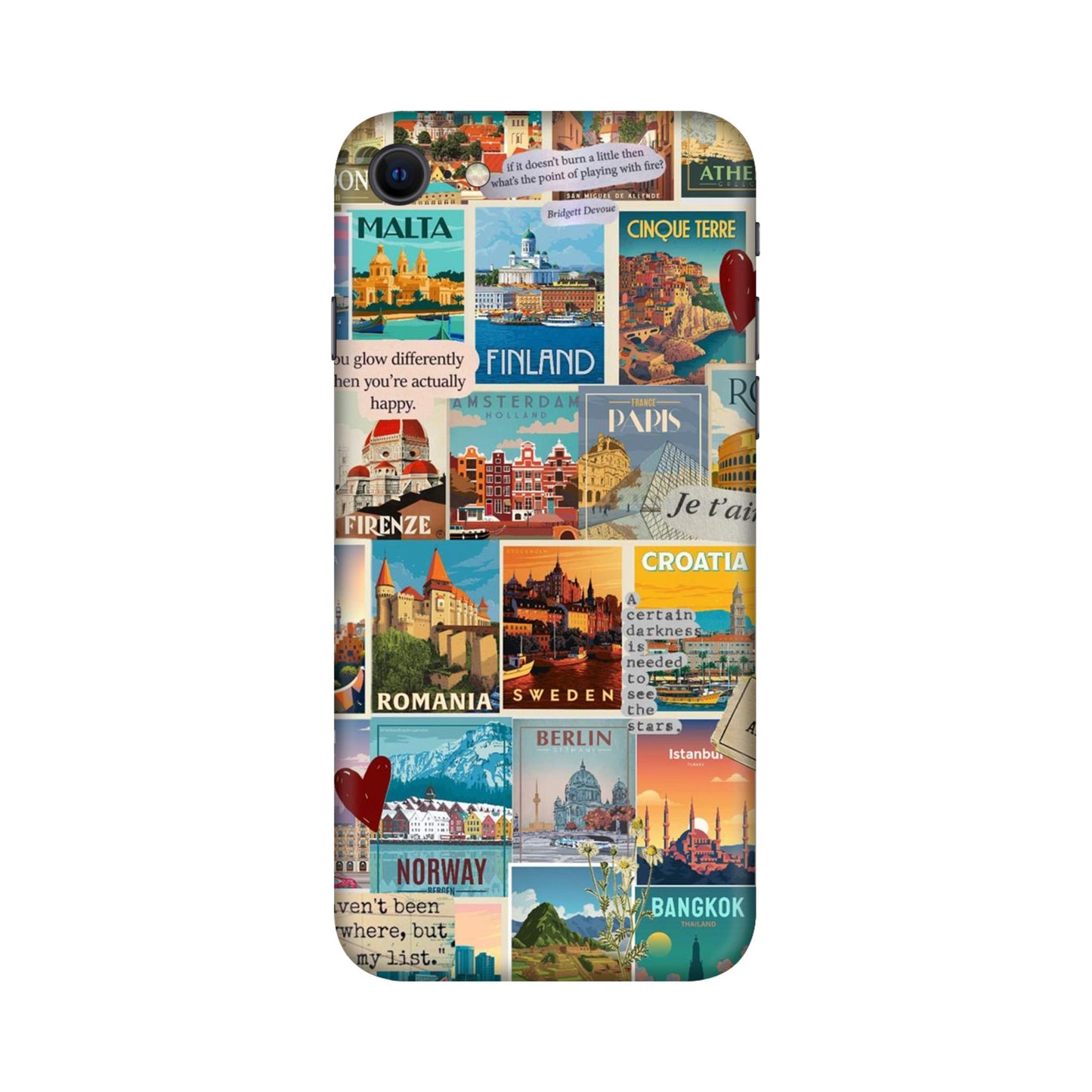 Vintage Travel Sticker Bomb Mobile Skin For iPhone SE