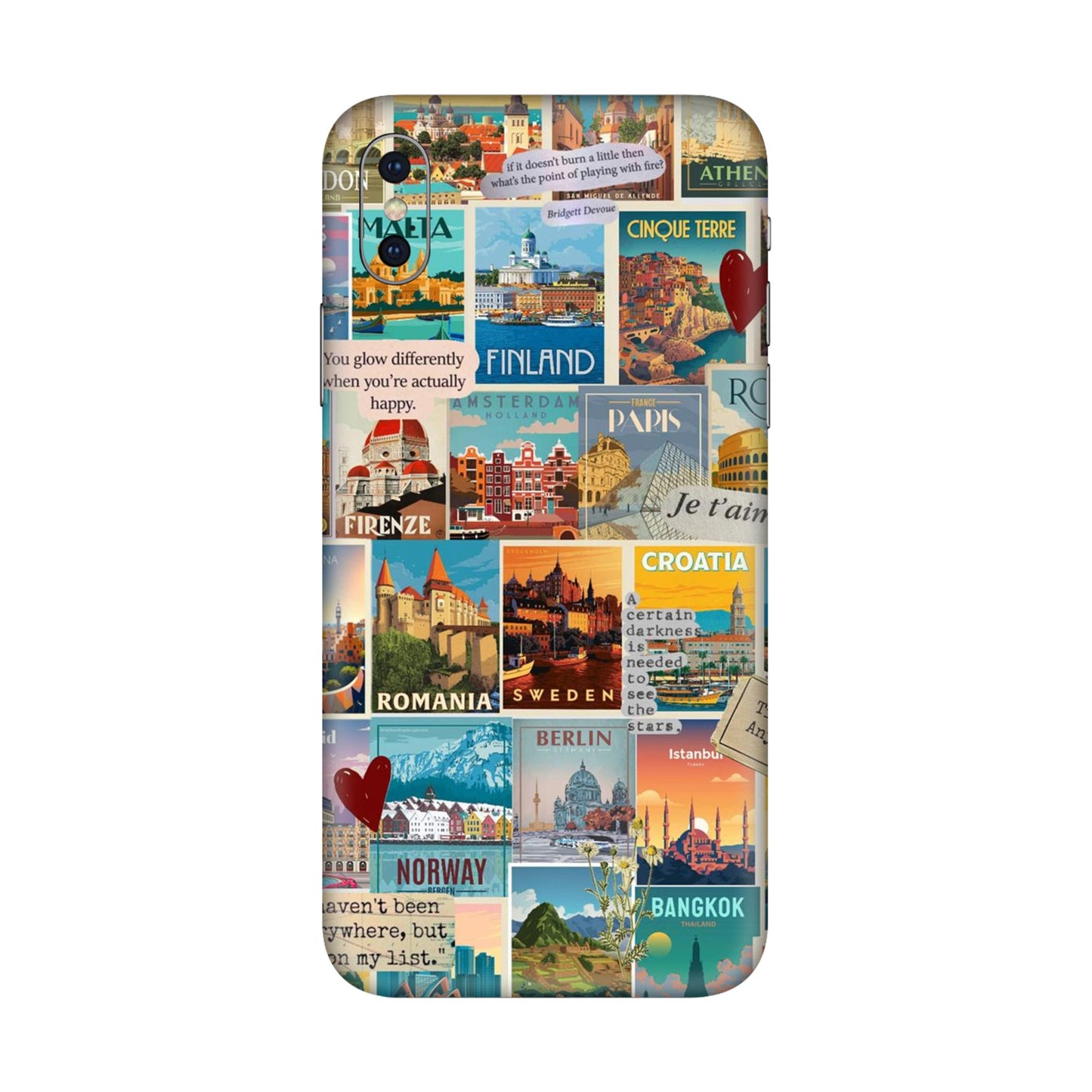 Vintage Travel Sticker Bomb Mobile Skin For iPhone X