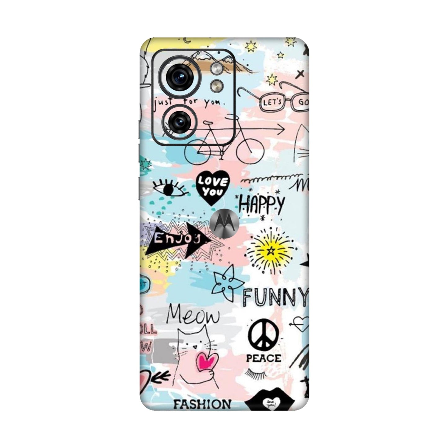 Cat Doodles Pastel Mobile Skin For Motorola Edge 40