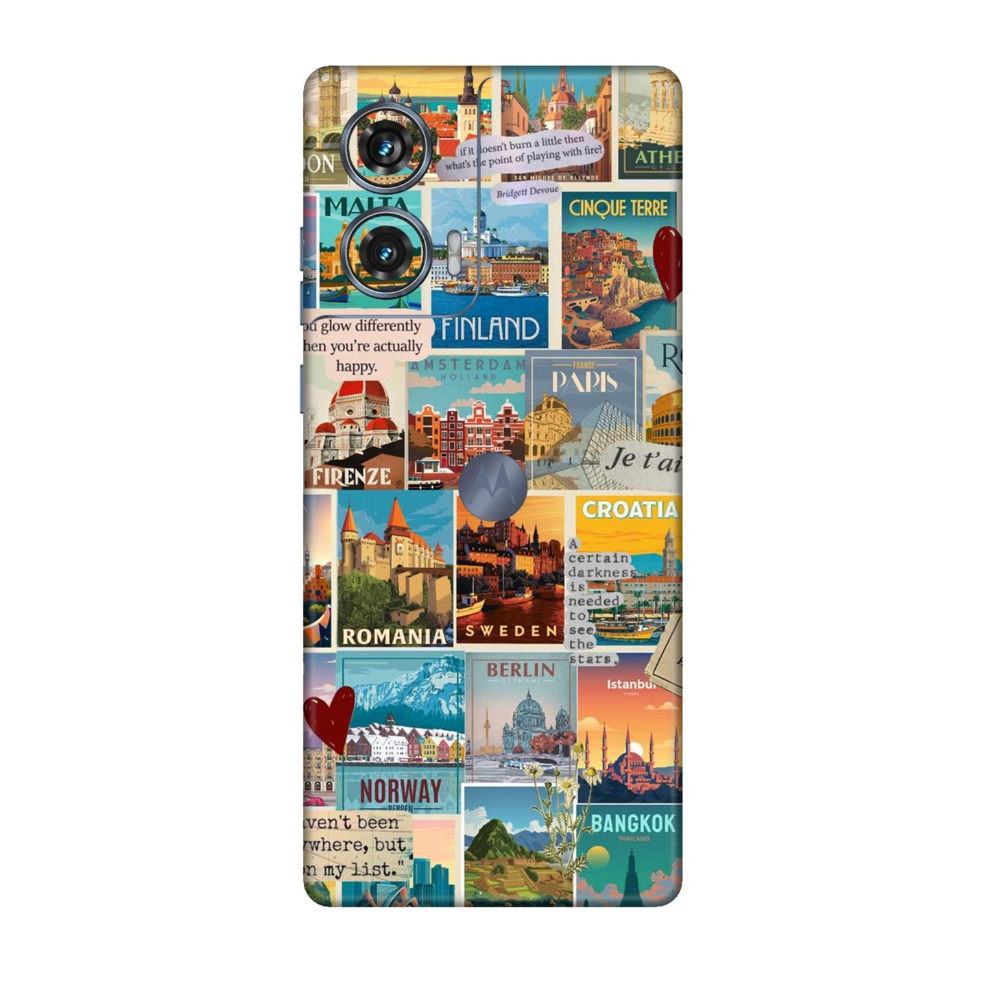 Vintage Travel Sticker Bomb Mobile Skin For Motorola Edge 50 Fusion