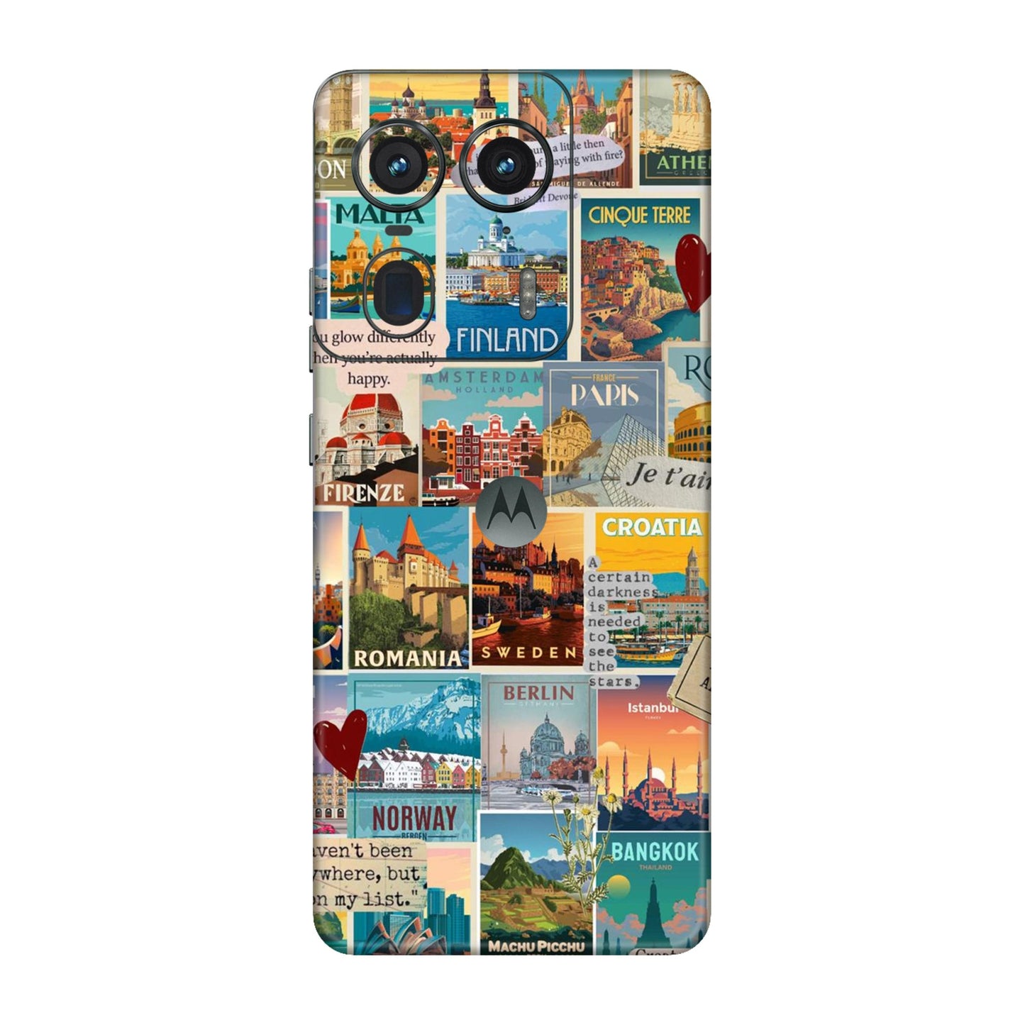 Vintage Travel Sticker Bomb Mobile Skin For Motorola Edge 50 Ultra
