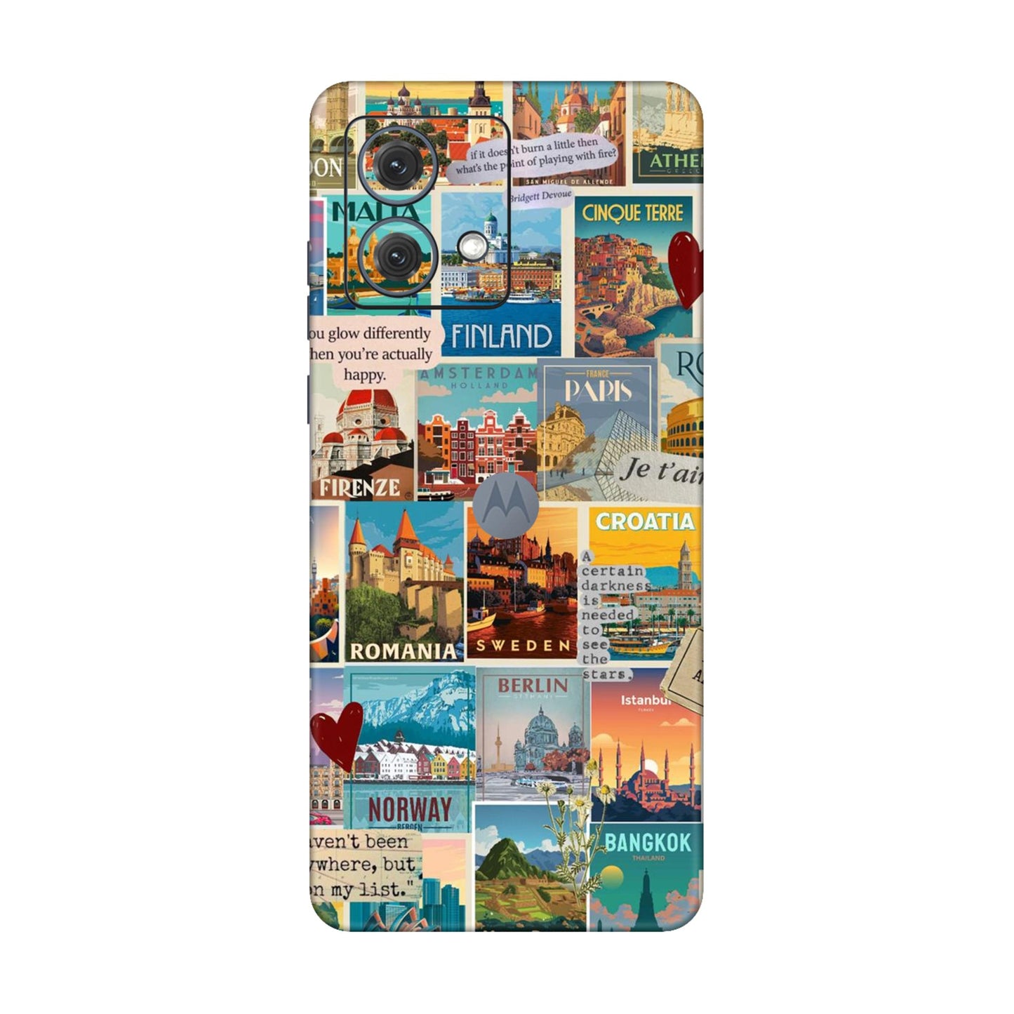 Vintage Travel Sticker Bomb Mobile Skin For Motorola G84