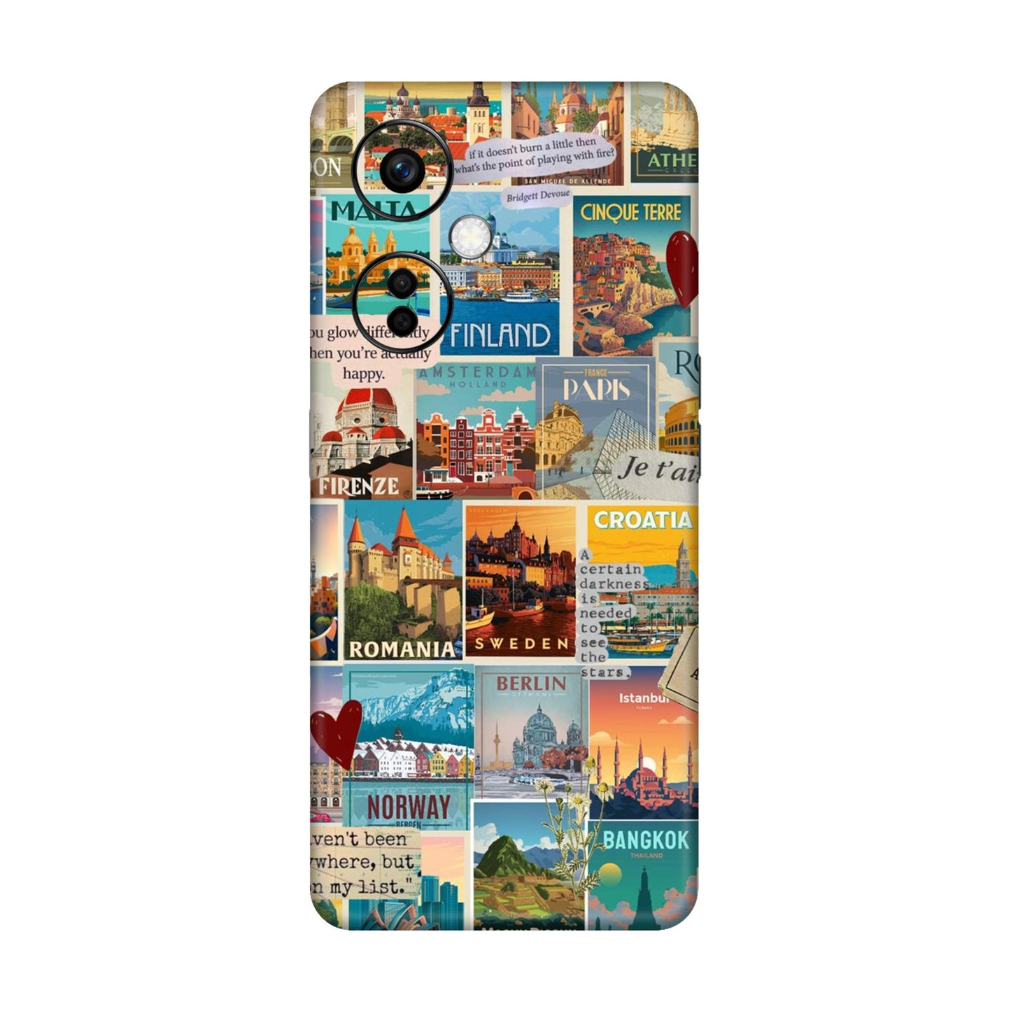 Vintage Travel Sticker Bomb Mobile Skin For OnePlus Nord Ce 3 Lite
