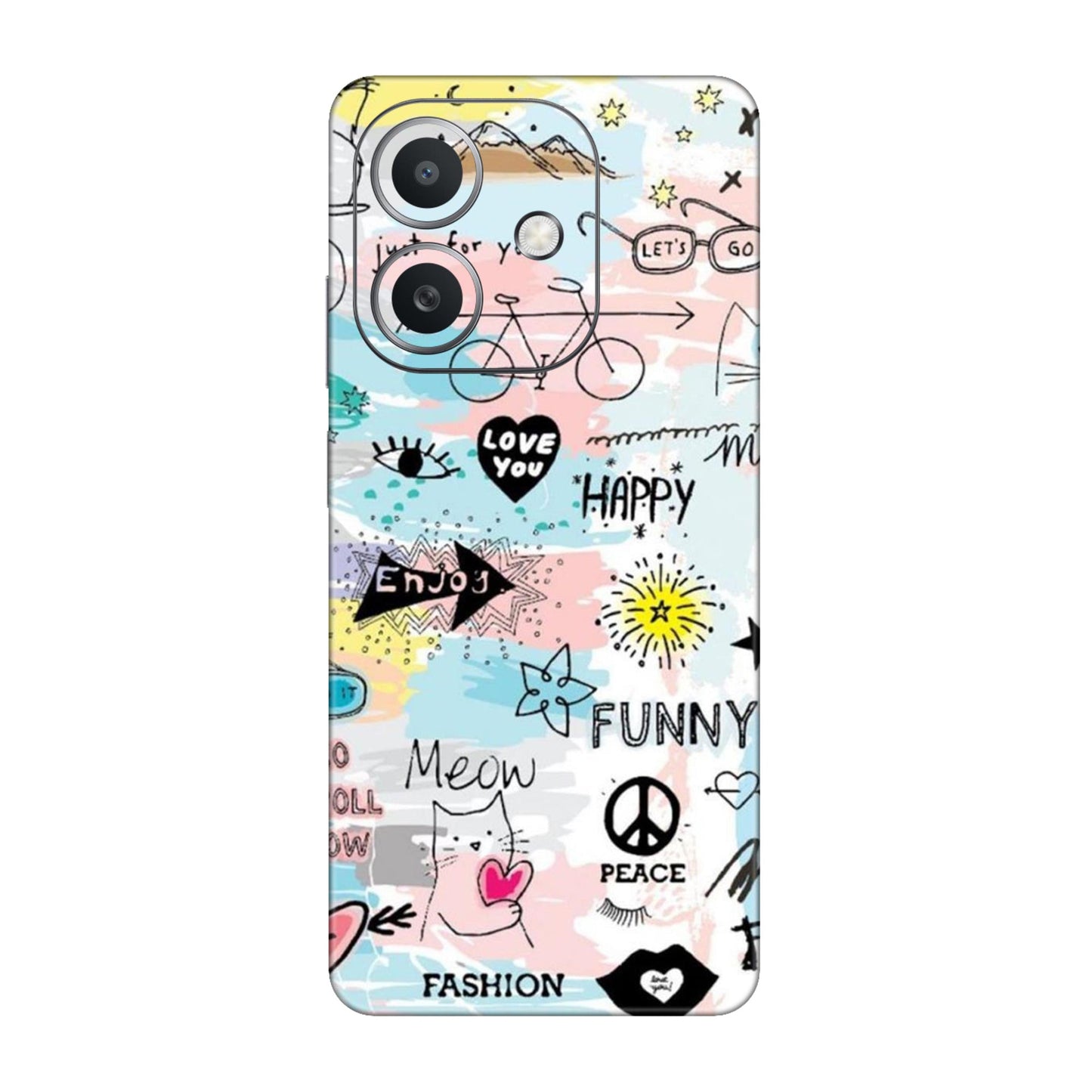 Cat Doodles Pastel Mobile Skin For Oppo A3x 5G