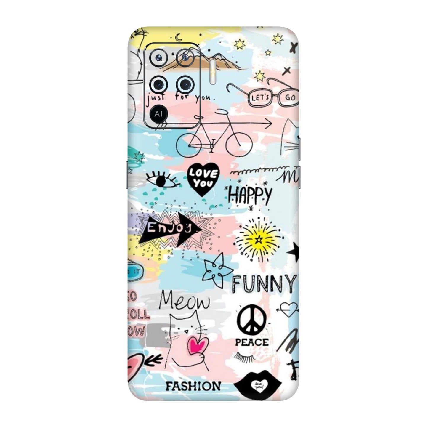 Cat Doodles Pastel Mobile Skin For Oppo F19 Pro