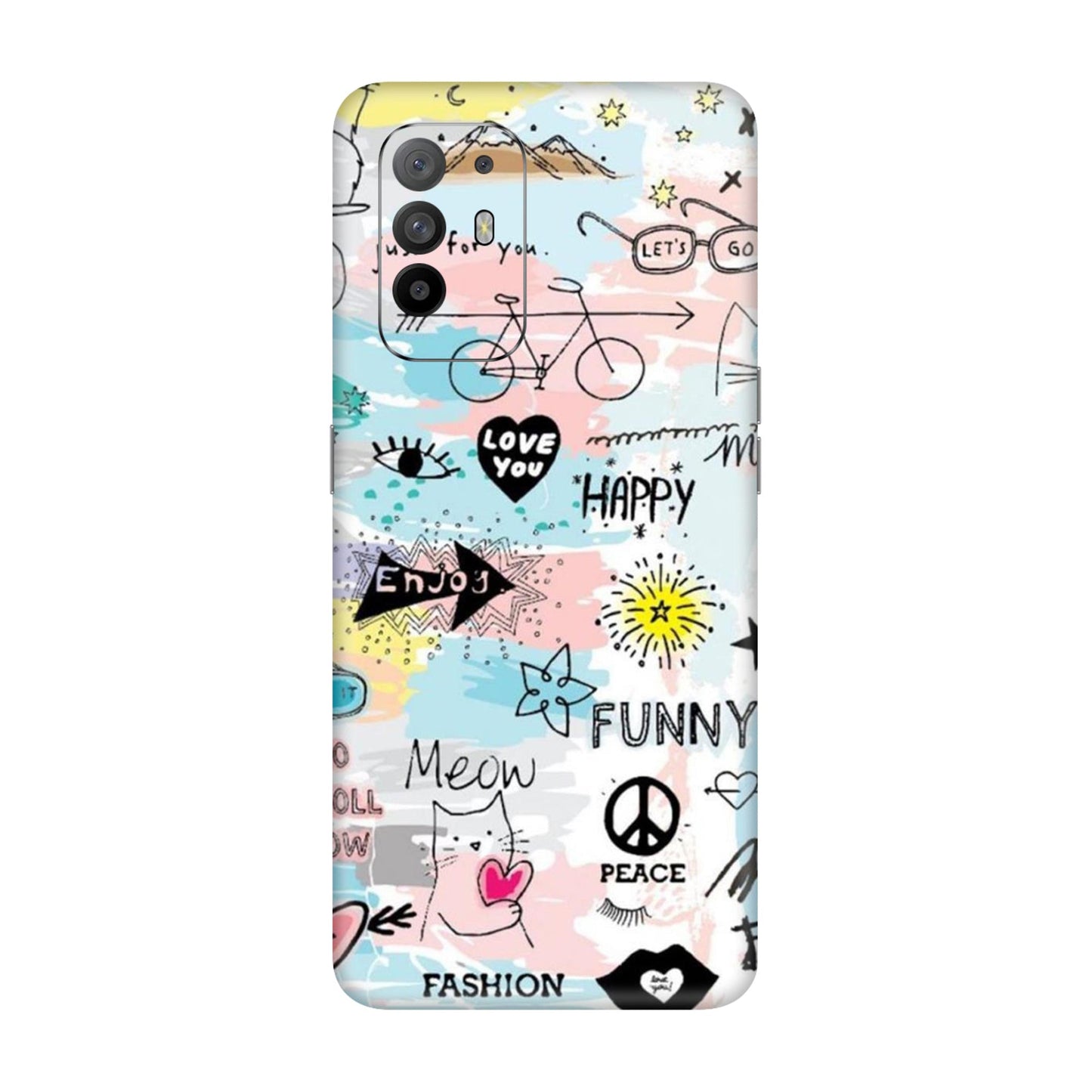 Cat Doodles Pastel Mobile Skin For Oppo F19 Pro Plus