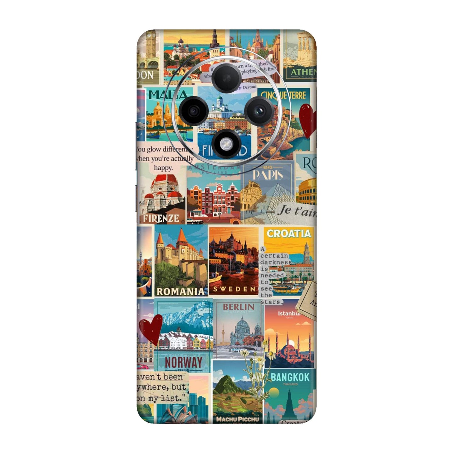 Vintage Travel Sticker Bomb Mobile Skin For Oppo F27 Pro Plus 5G