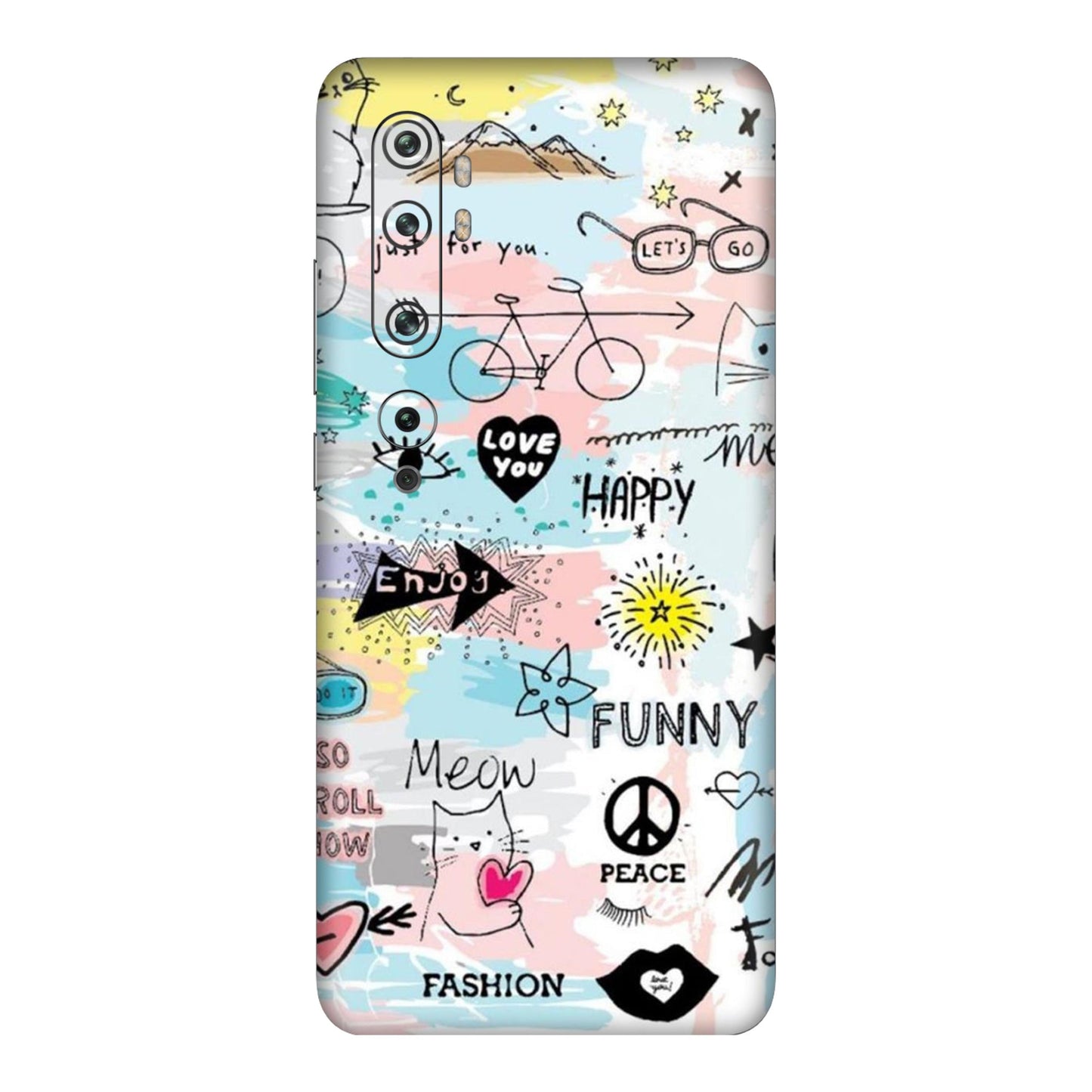 Cat Doodles Pastel Mobile Skin For Mi Note 10 Pro