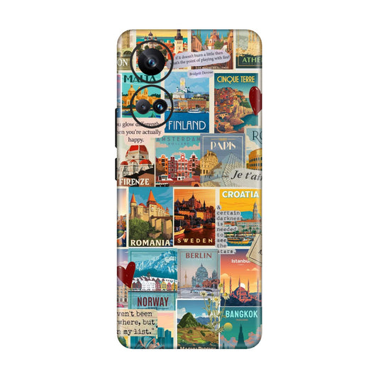 Vintage Travel Sticker Bomb Mobile Skin For Realme 10 Pro Plus 5g