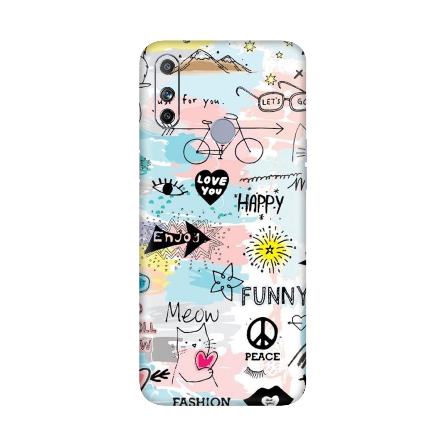 Cat Doodles Pastel Mobile Skin For Realme Narzo 20a