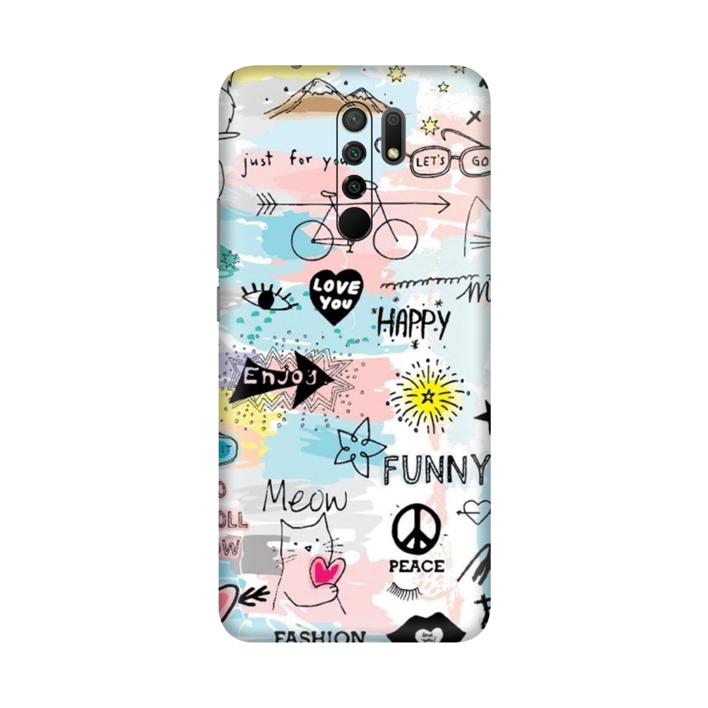 Cat Doodles Pastel Mobile Skin For Redmi 9