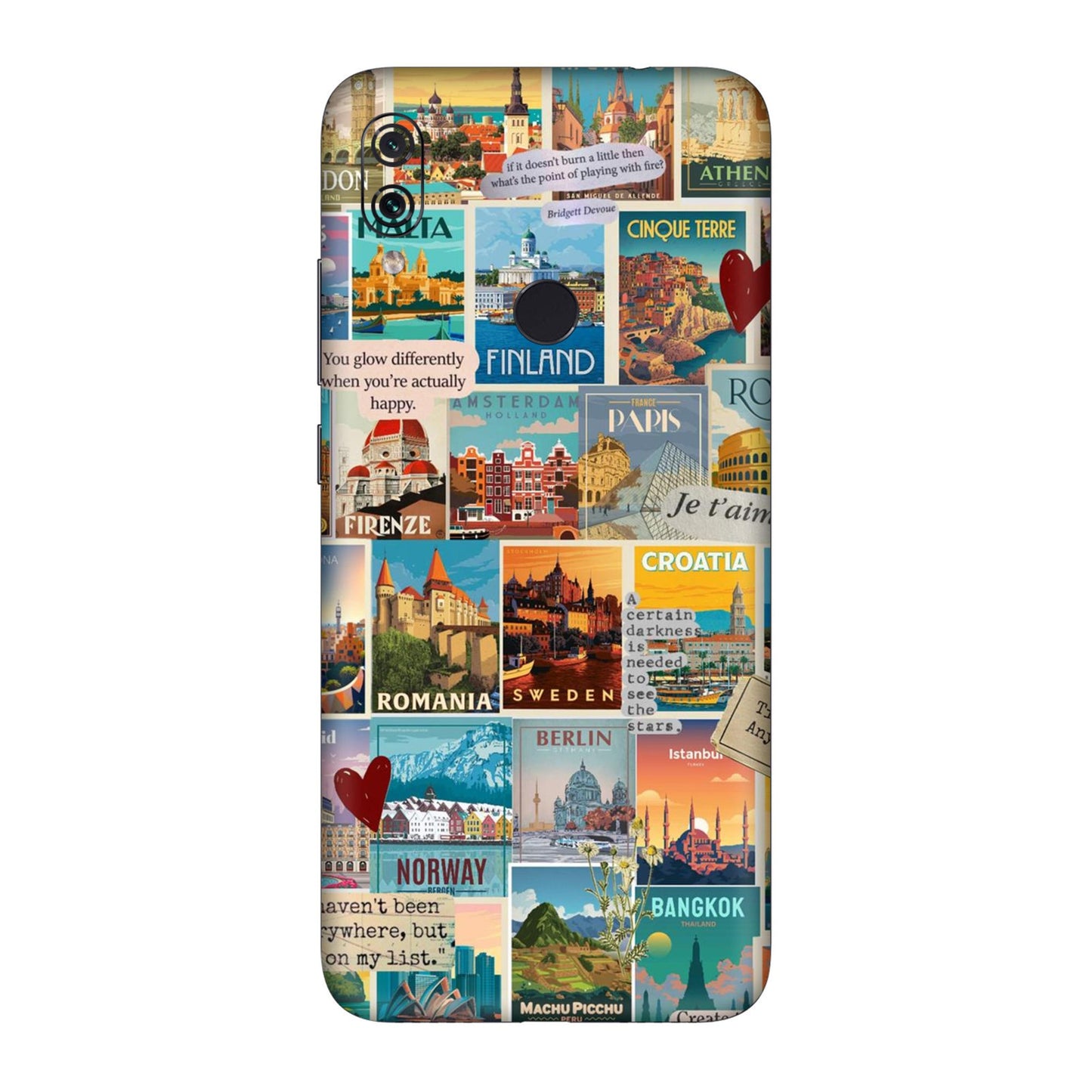 Vintage Travel Sticker Bomb Mobile Skin For Redmi Note 7
