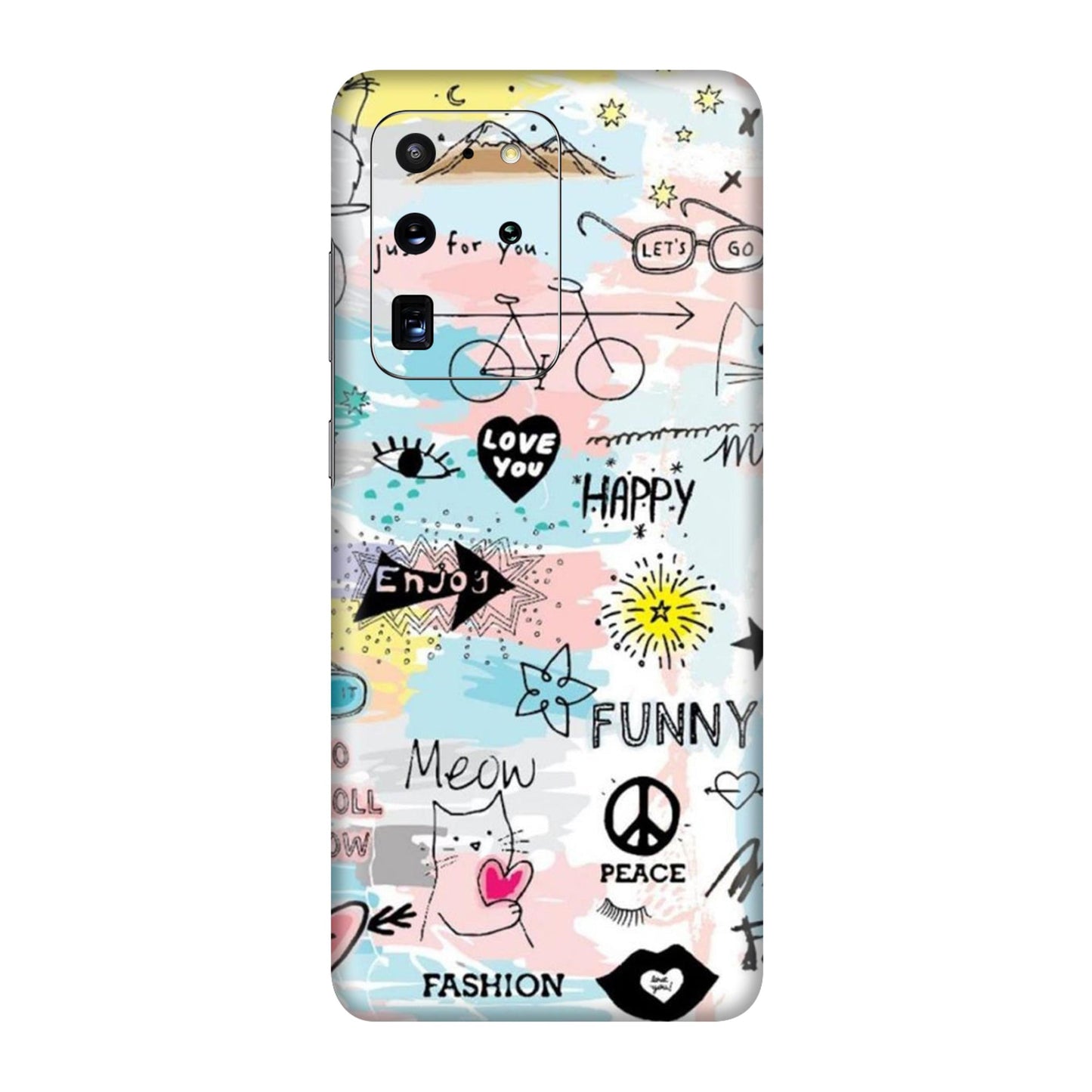 Cat Doodles Pastel Mobile Skin For Samsung Galaxy S20 Ultra