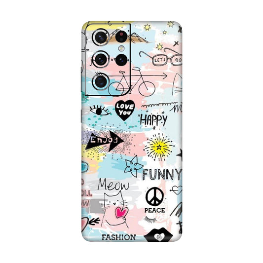 Cat Doodles Pastel Mobile Skin For Samsung Galaxy S21 Ultra 5g
