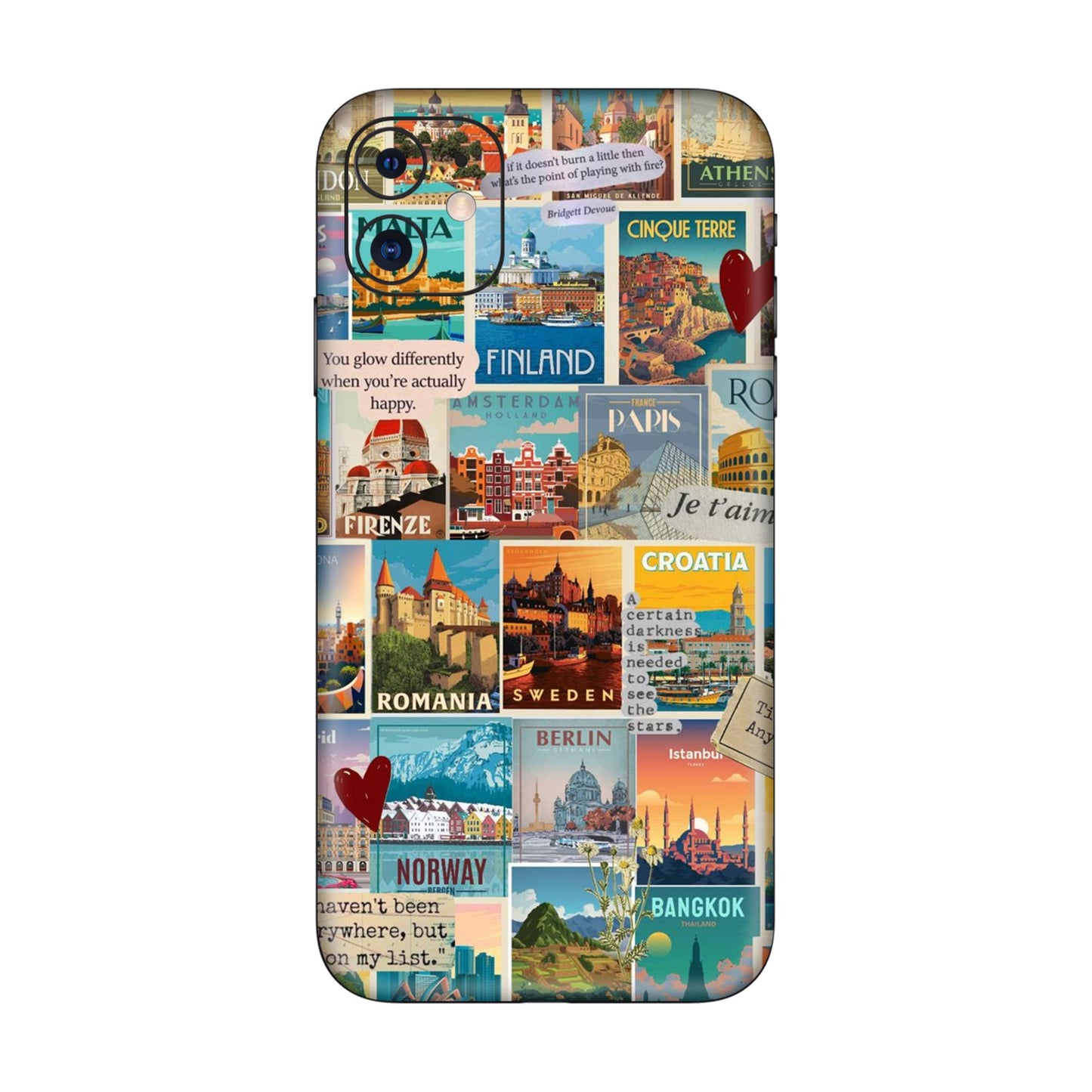 Vintage Travel Sticker Bomb Mobile Skin For iPhone 11