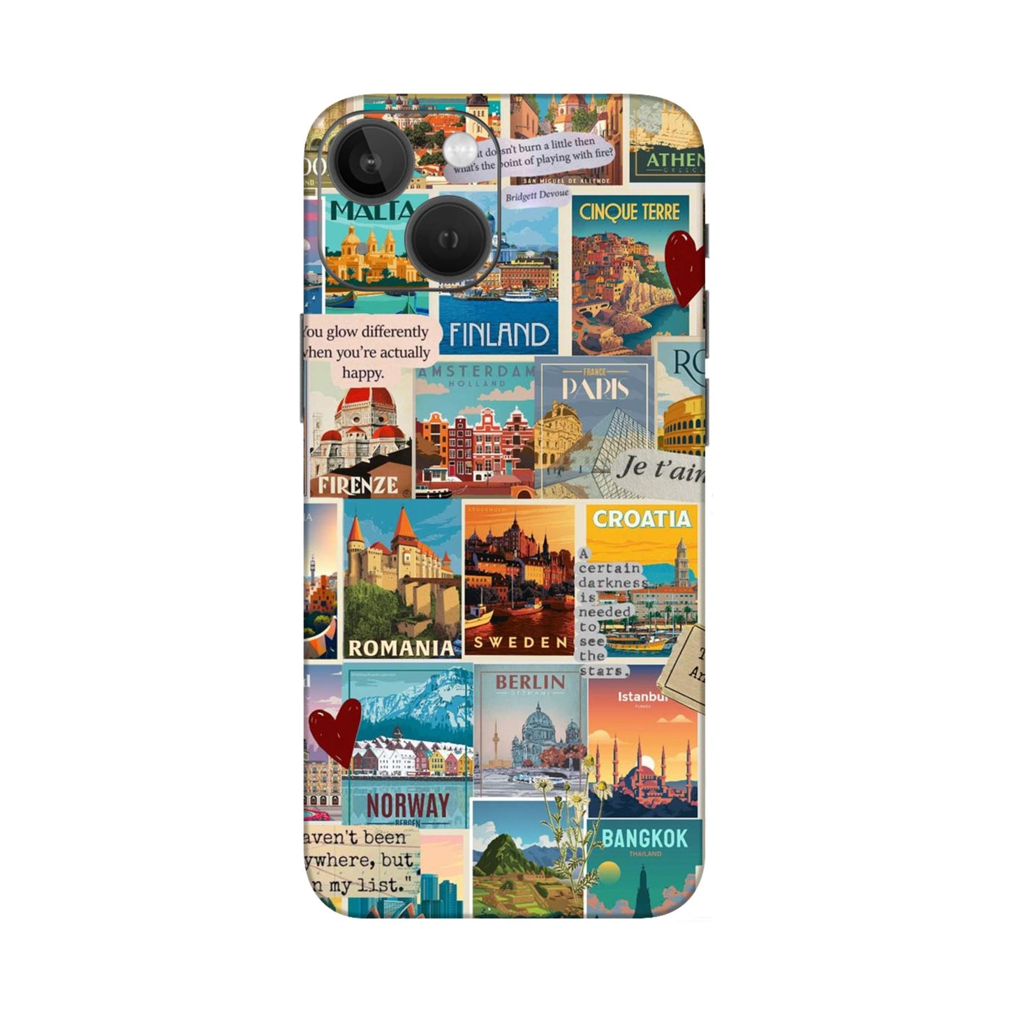 Vintage Travel Sticker Bomb Mobile Skin For iPhone 13 Mini