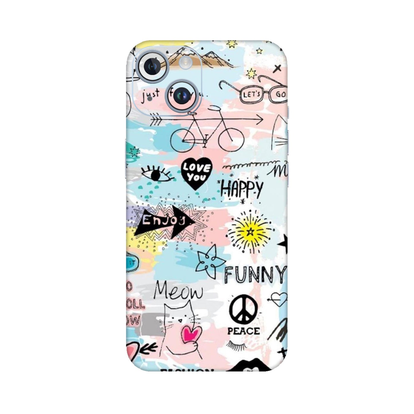 Cat Doodles Pastel Mobile Skin For iPhone 14