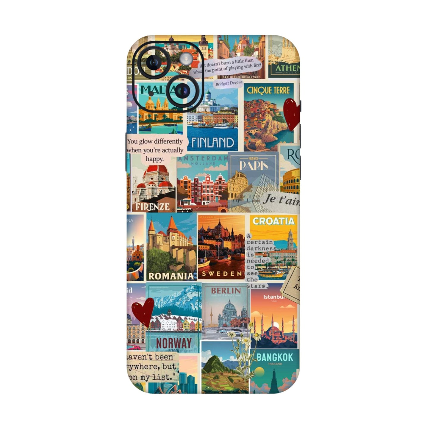 Vintage Travel Sticker Bomb Mobile Skin For iPhone 14 Plus