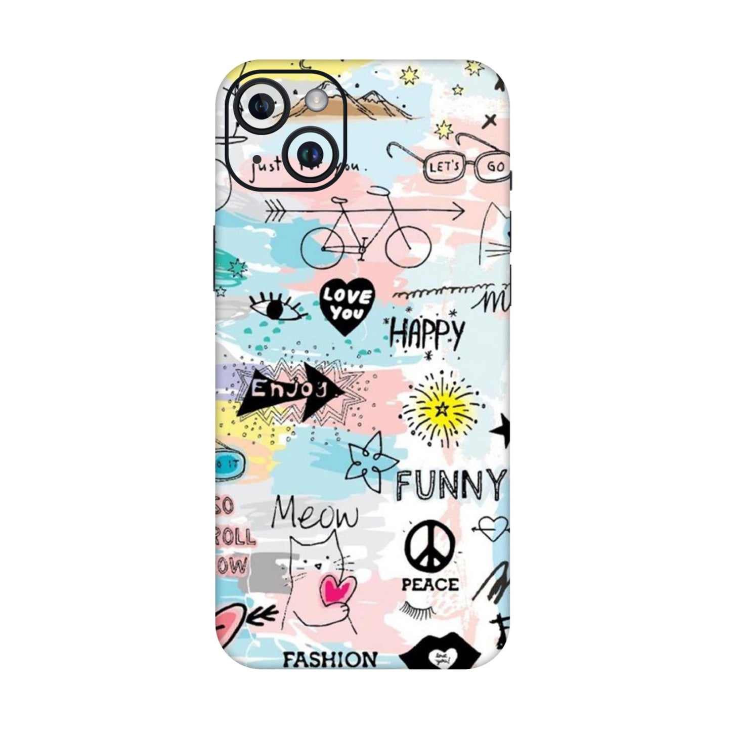 Cat Doodles Pastel Mobile Skin For iPhone 14 Plus
